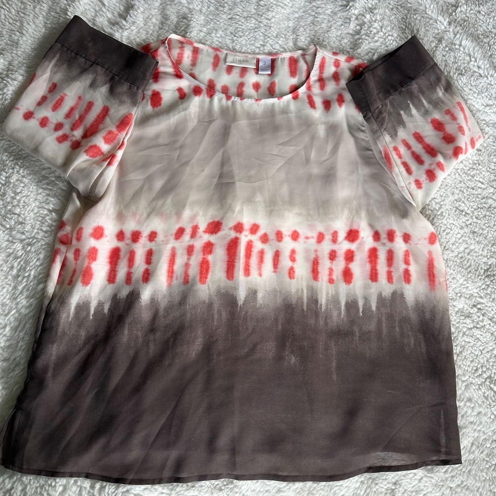 Chico's Tie-Dye Ombre Blouse Silk-Feel‎ Size 2 (Large) Boho